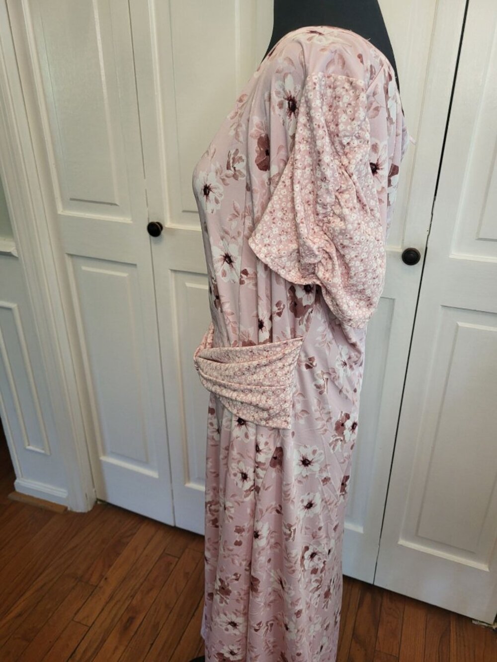 Perceptions Pale Pink Floral Dress Puff Sleeve XL Stretch Cottage Modest Wedding - Picture 6 of 11